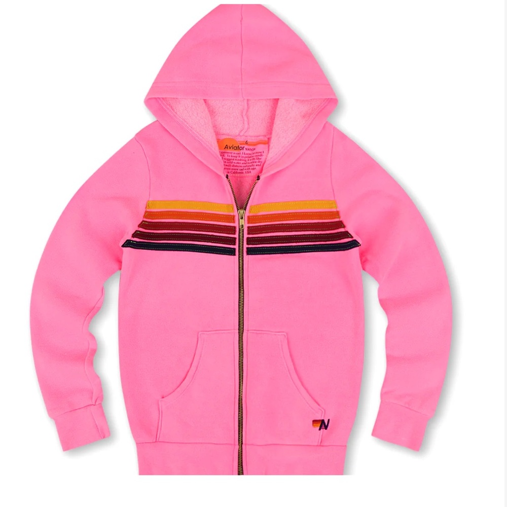 Aviator Nation Kids 5 Stripe Neon Pink Hoodie size 14